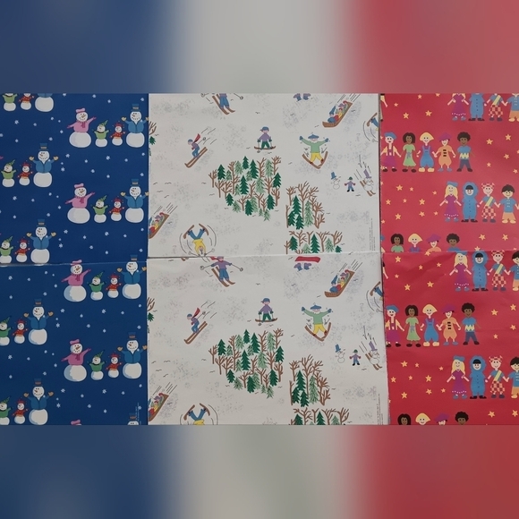 3/10 Vtg Gift Wrap Wrapping Paper Winter Christmas Children Skiing - Picture 1 of 4